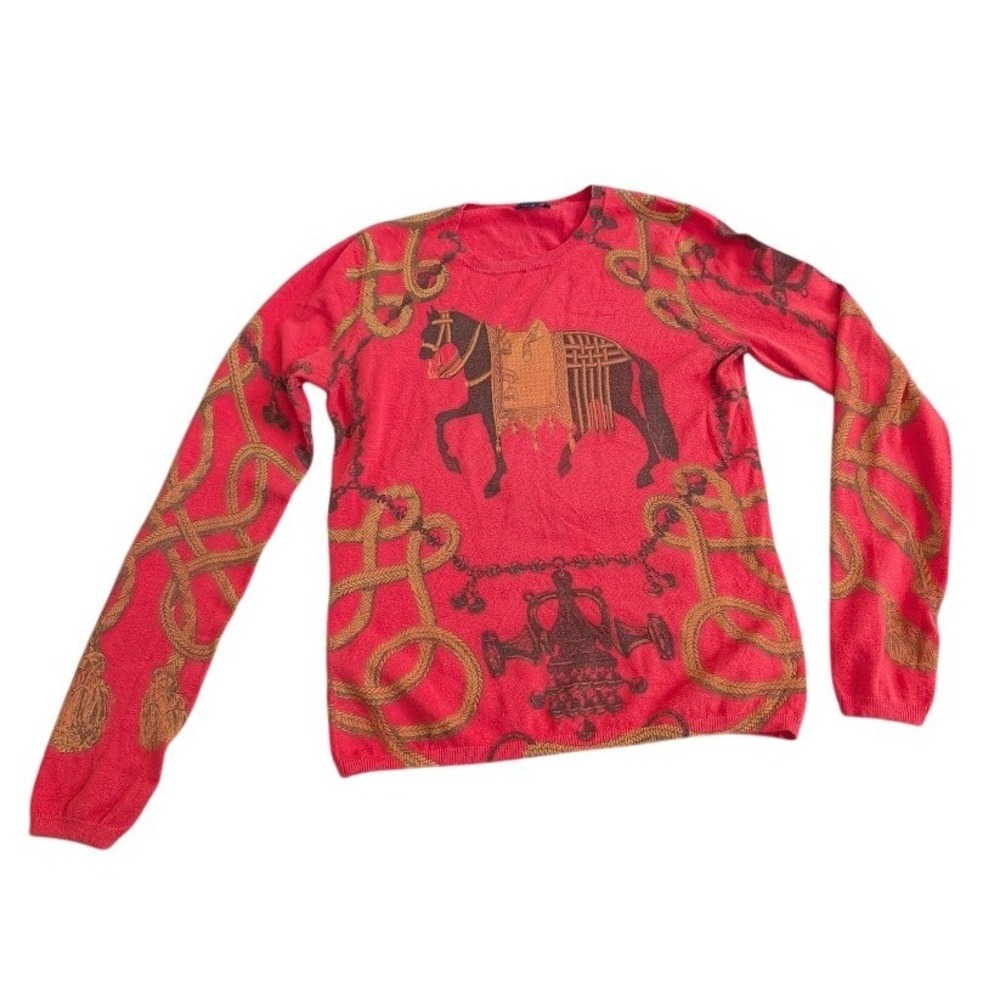 J McLaughlin Women Horse Rope Print Western Equestrian Sweater Size S Cotton